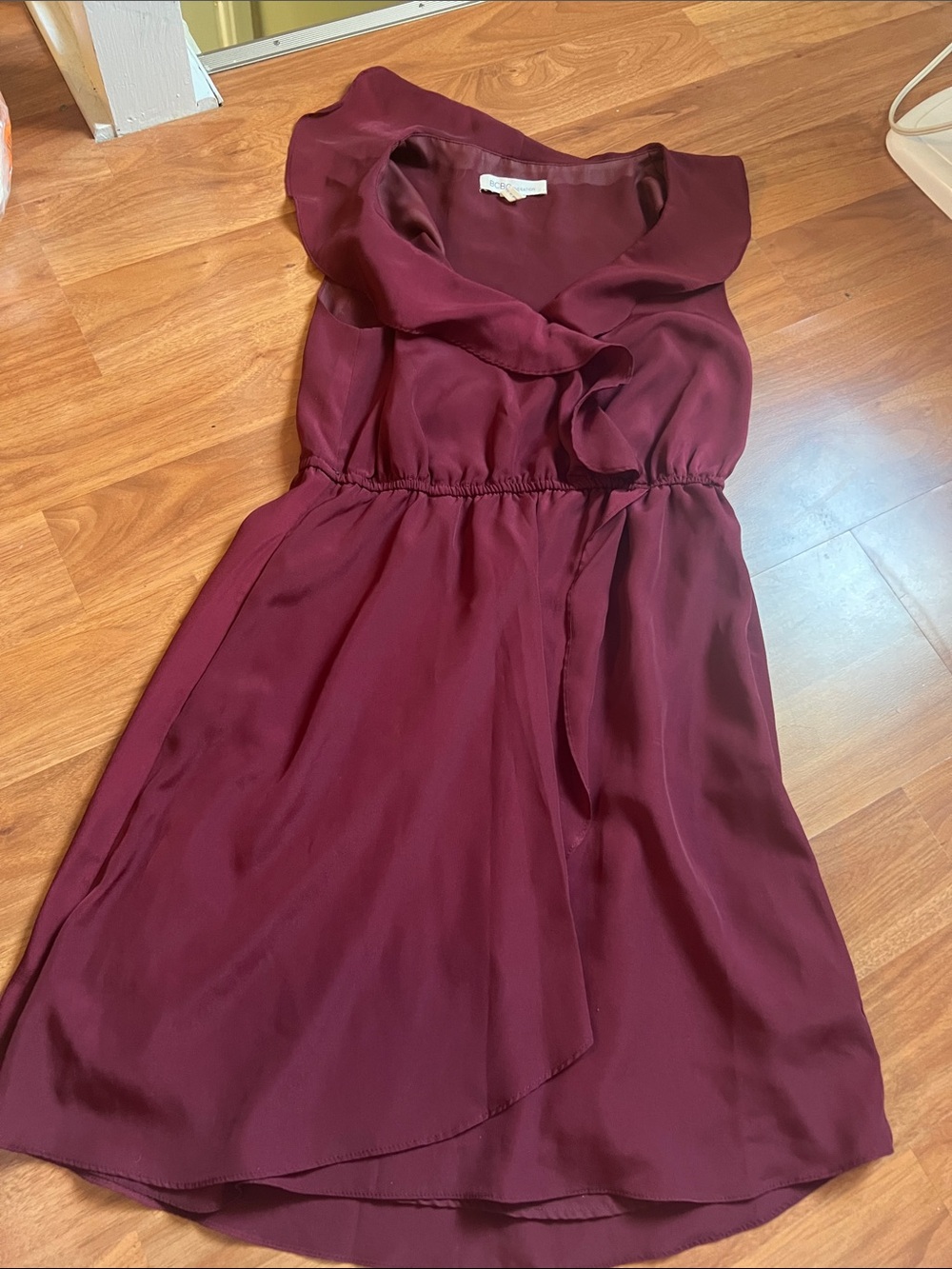 BCBGeneration Burgundy Ruffle-Trim Mini Dress